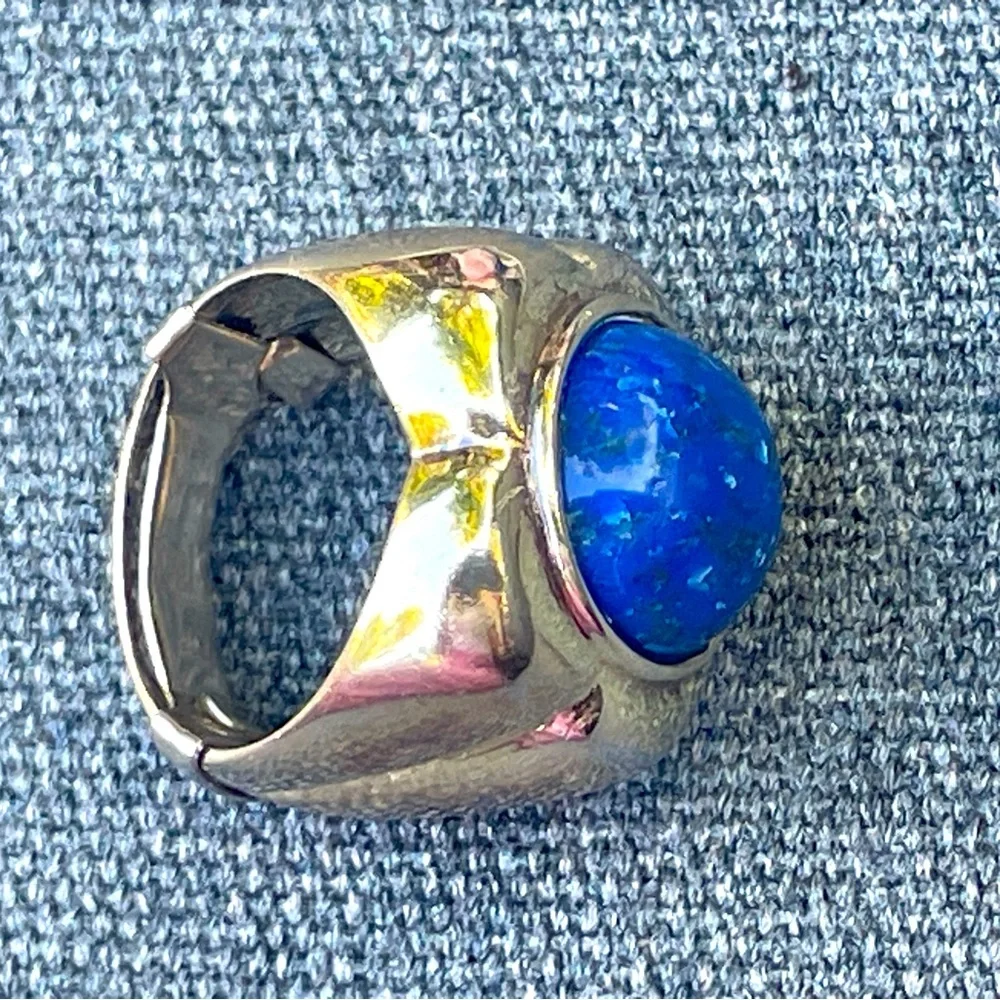 LE MONDE LE BIJOUX Lapis Lazuli stone in 925 sterling flower setting, sz8, 12.8g - Picture 7 of 13
